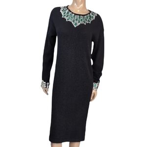 Vintage Outlander Lambswool Angora Rabbit Hair Sweater Dress Embellished Black
